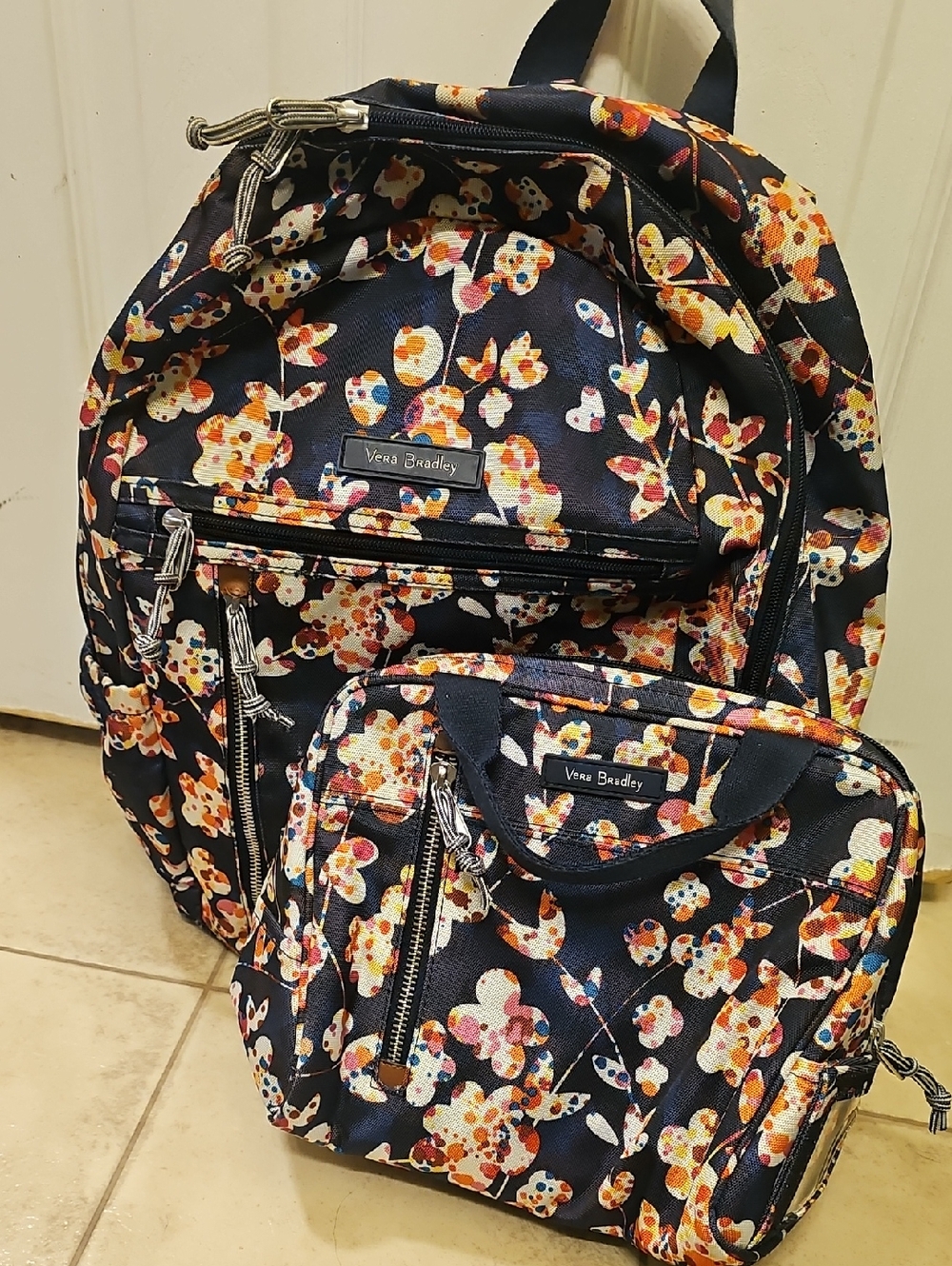 Vera Bradley Navy Floral Backpack and Matching Lunch Bag